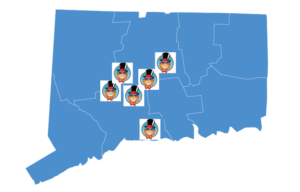Map of Connecticut showing TopKat laundromat locations